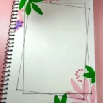 A5 notebook featuring a floral design on the front page, bordered for a project presentation.