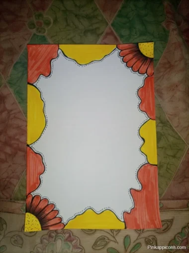 creative school project front page design Front page of a creative school project featuring a decorative flower design on paper.