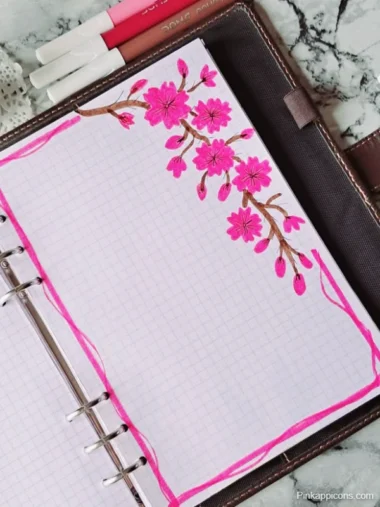 easy front page design Cherry blossom-themed Japanese planner featuring a simple and elegant front page design.