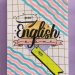 Front page design of an English project notebook featuring a colorful title and decorative elements.