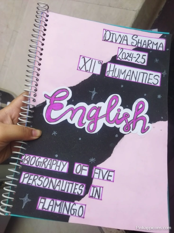 Handmade front page design for an English essay project, featuring creative illustrations and a title.