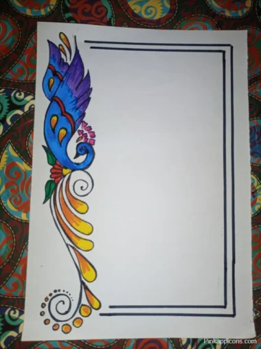 front page border front page design for project Colorful bird design on paper, serving as a decorative front page border for a project.