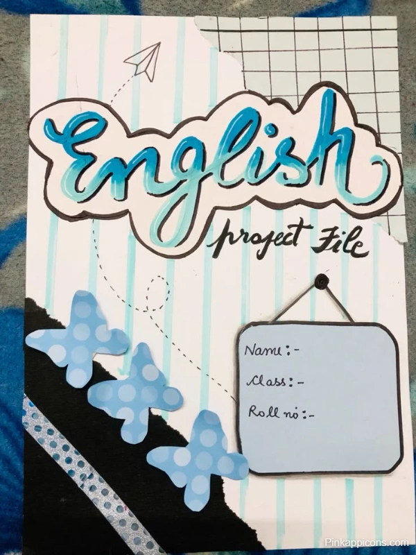 Front page design of an English project file featuring a creative layout and title prominently displayed.