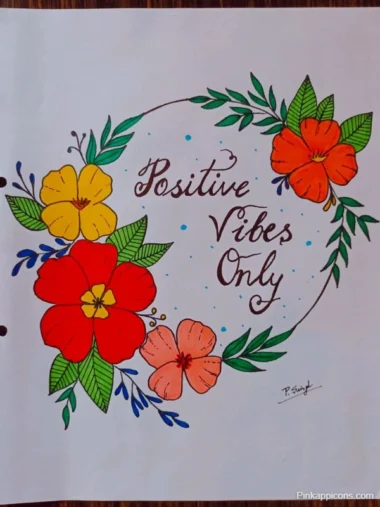 Front cover of a coloring book titled "Positive Vibes Only," featuring vibrant, uplifting illustrations and playful designs.