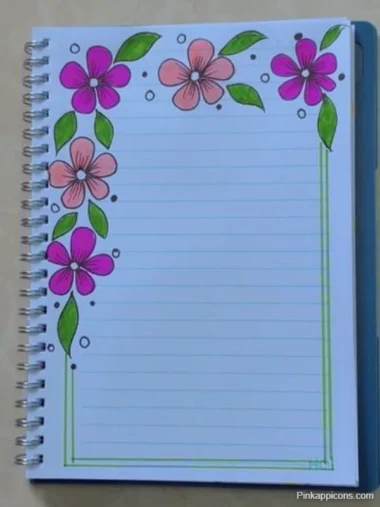 front page ideas A notebook featuring a floral design on the front cover, suggesting creative ideas for front page layouts.