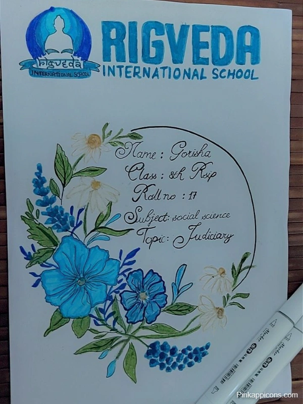 Front page of a project file featuring Rigveda International School, India, with the school's logo and name prominently displayed.