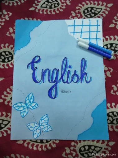 Handmade front page of an English project featuring colorful marker writing.