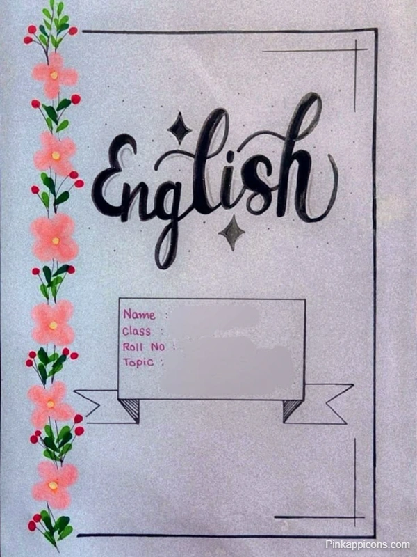 Handmade front page design of an English worksheet for Class 1, featuring colorful illustrations and engaging layout.