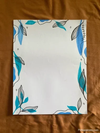 simple front page design A simple front page design featuring a piece of paper adorned with blue and white leaf patterns.