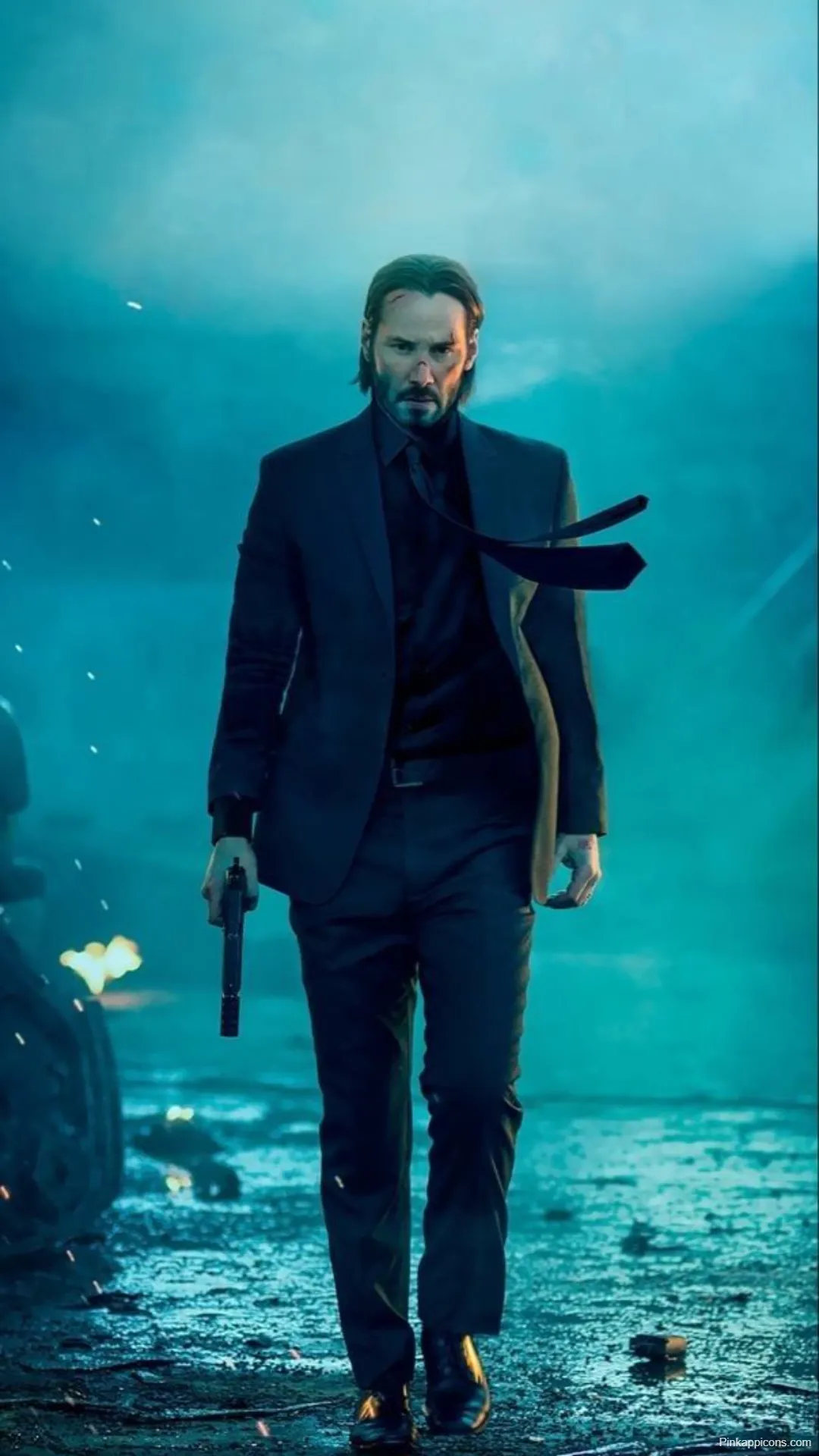 Action John Wick Wallpaper Blue Toned Battle Scene
