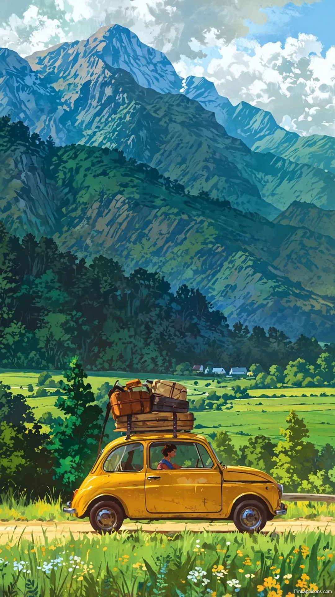 Adventure Studio Ghibli Car Wallpaper Yellow Fiat Journey