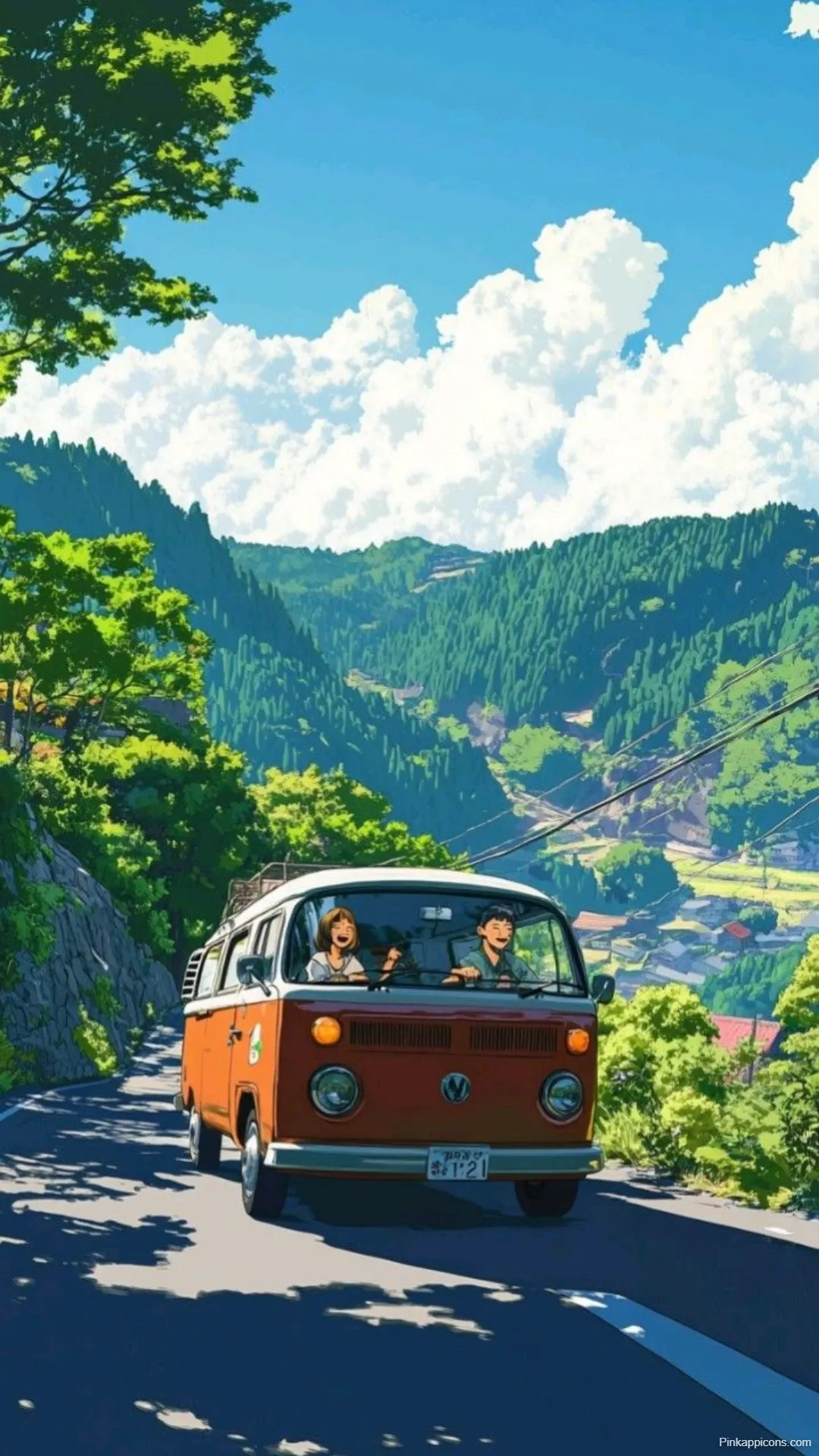 Adventure Studio Ghibli Van Wallpaper Orange VW Combi Road Trip