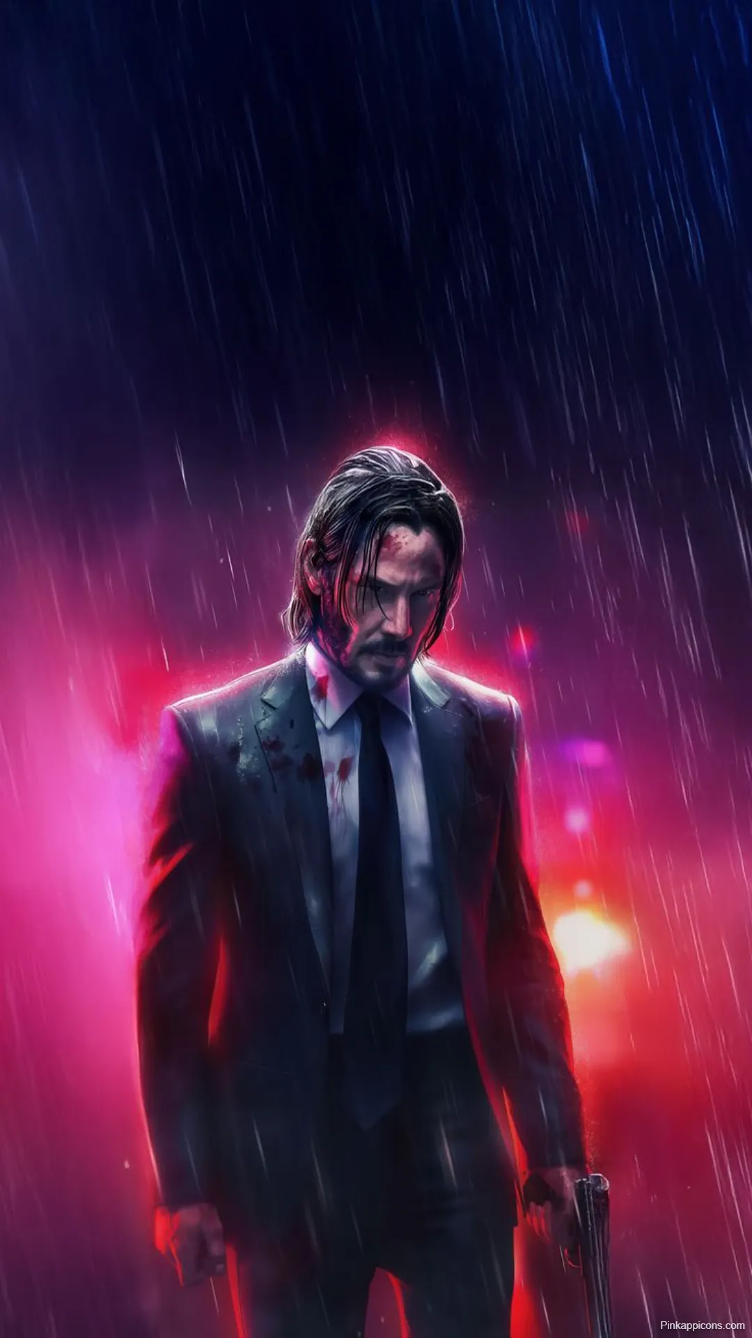 Atmospheric John Wick Wallpaper Neon Rain Night