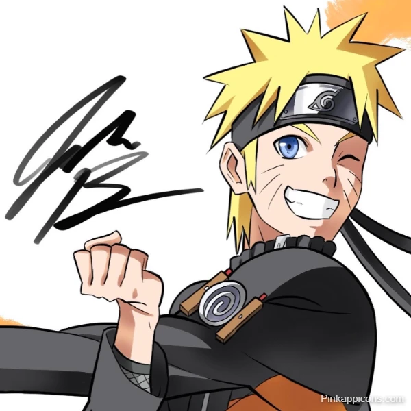 Cheerful Naruto Wallpaper Uzumaki Naruto Winking with Signature