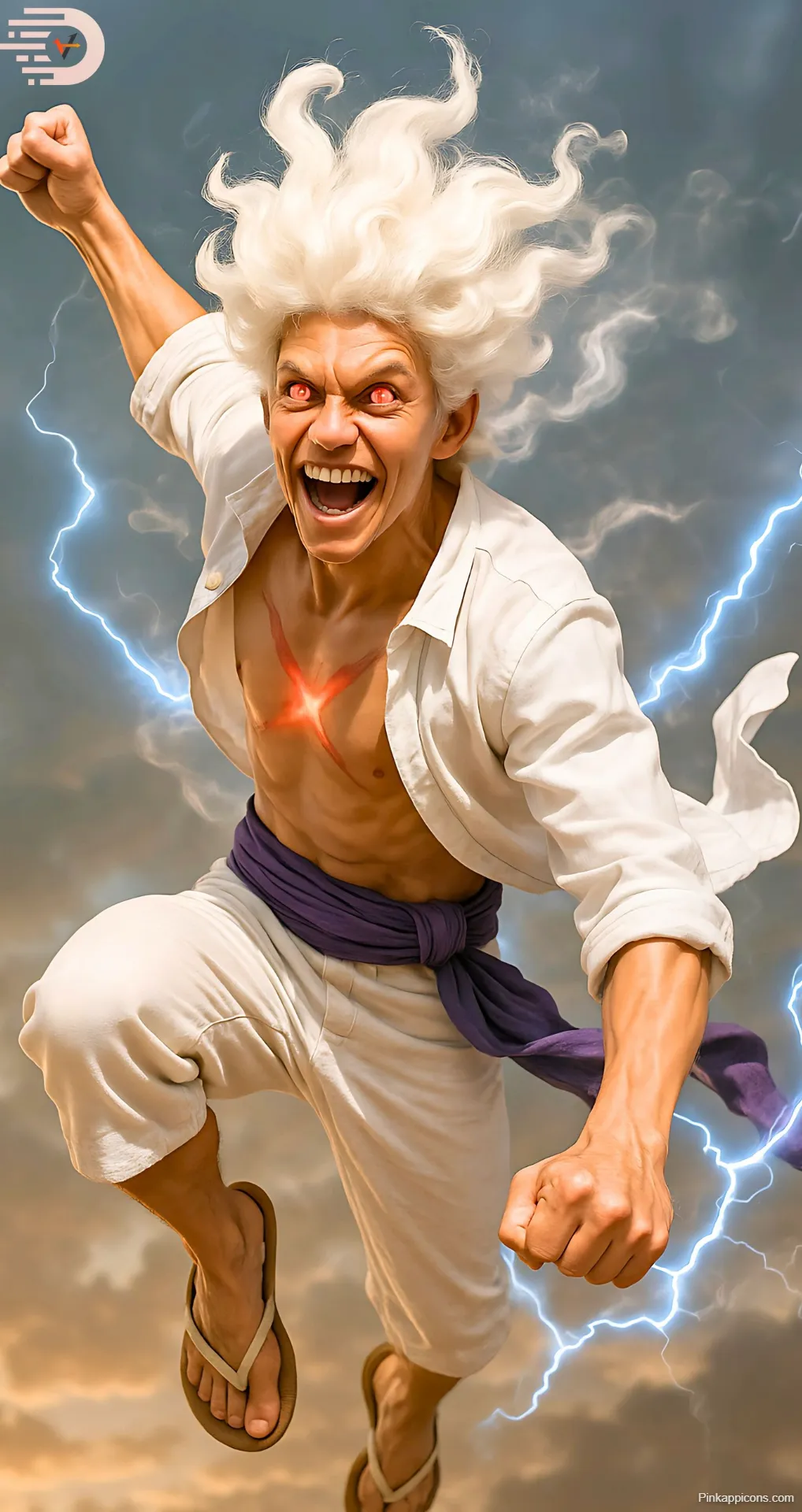 Cool Anime Wallpapers Energetic Luffy with White Hair, Red Eyes, and Blue Lightning