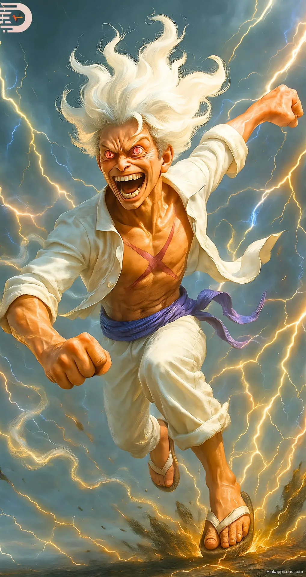 Cool Anime Wallpapers Energetic Luffy with White Hair and Intense Lightning