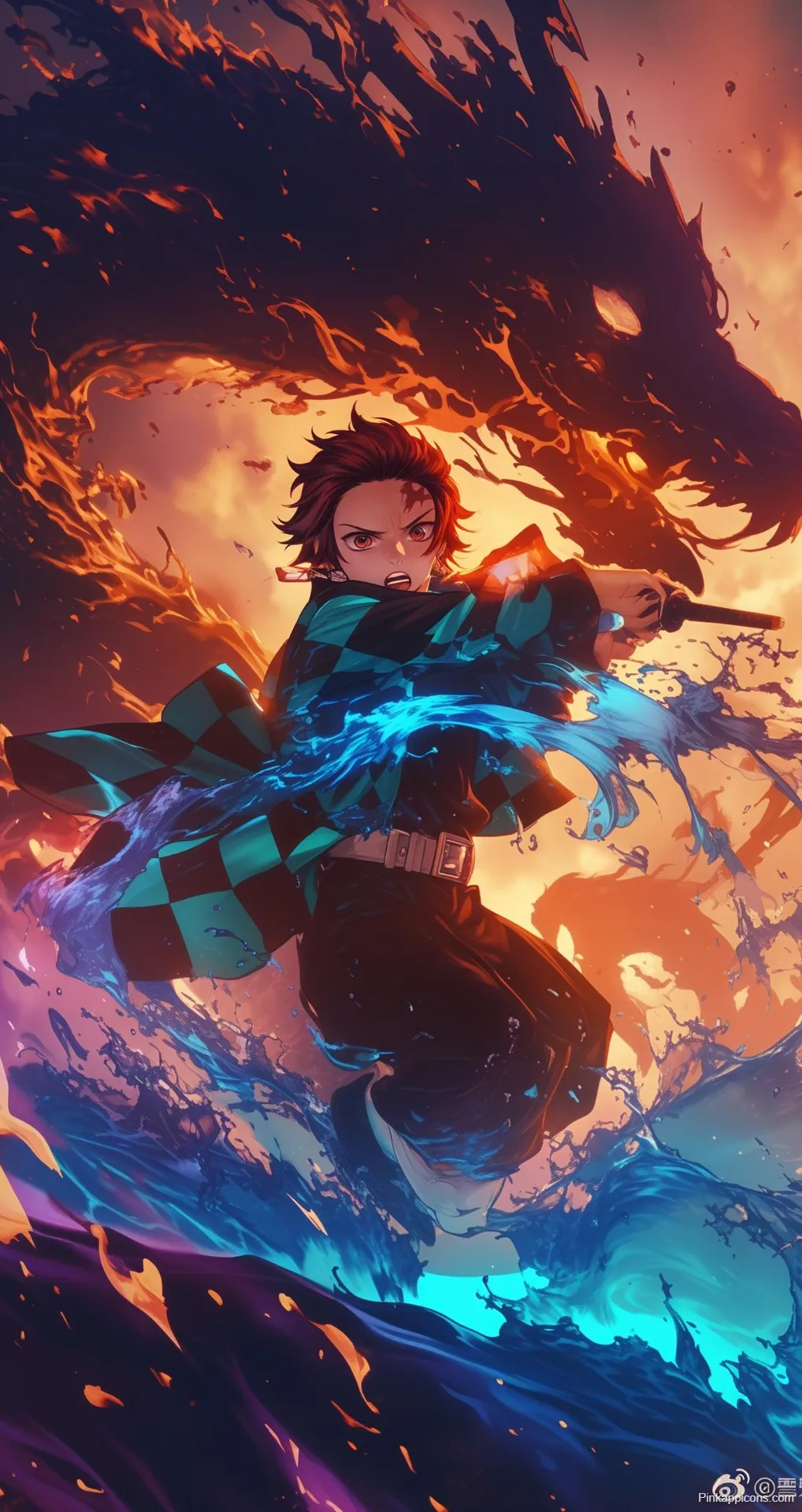 Cool Anime Wallpapers Tanjiro vs. Dragon in Elemental Clash