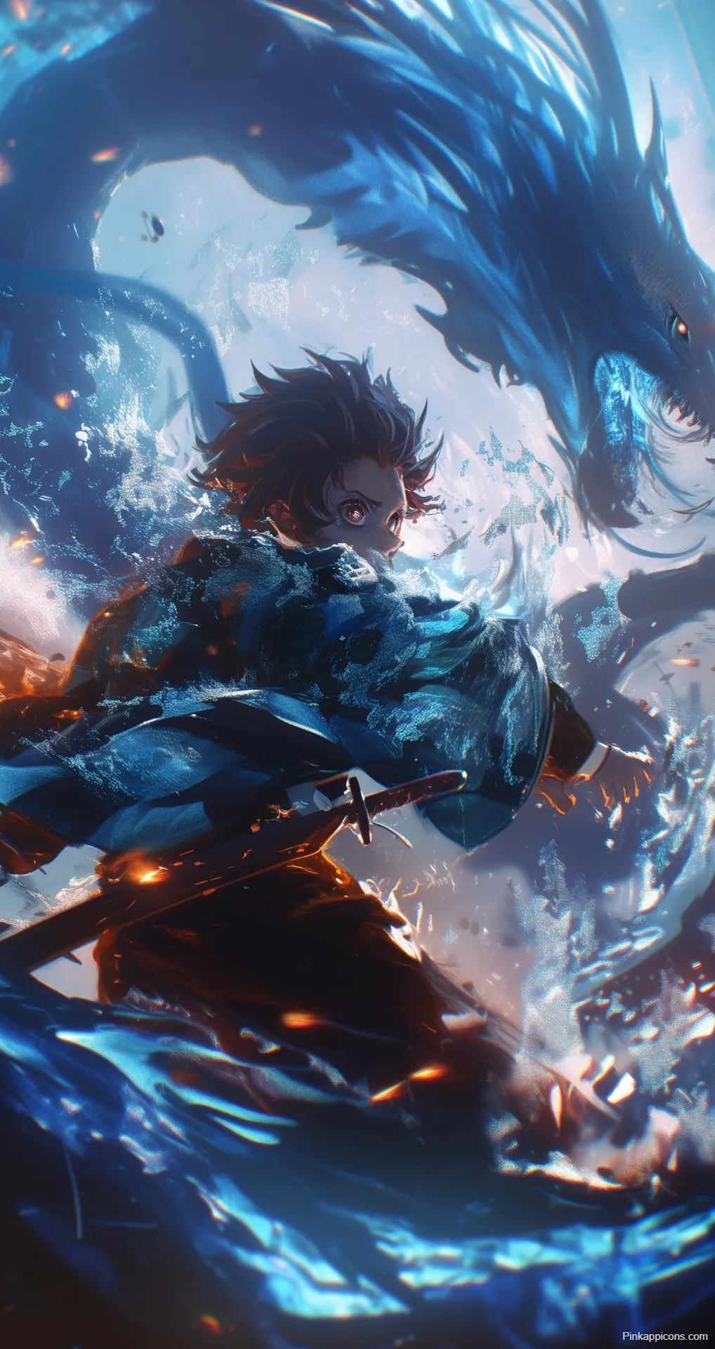 Cool Anime Wallpapers Tanjiro vs. Water Dragon Art