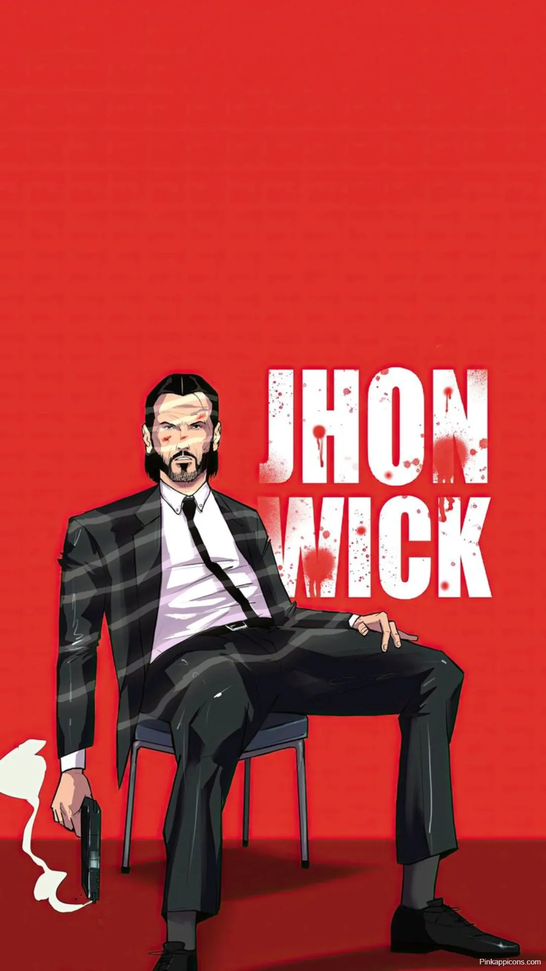 Cool John Wick Wallpaper Red Background Sitting Pose