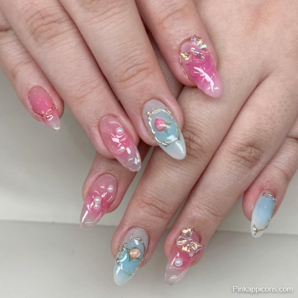 Cute 3D Floral and Pearl Nail Designs Elegant and Unique Nail Art
