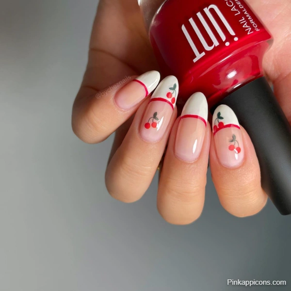 Cute Cherry French Tip Nail Designs Elegant and Playful Nail Art