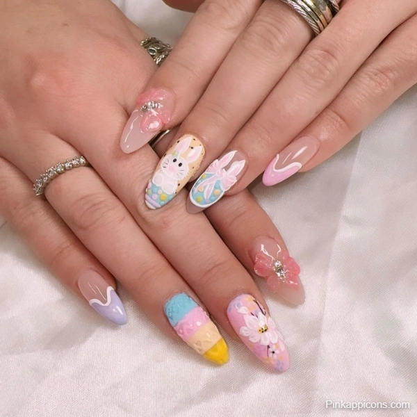 Cute Easter Bunny and Floral Nail Designs Adorable Spring Nail Art