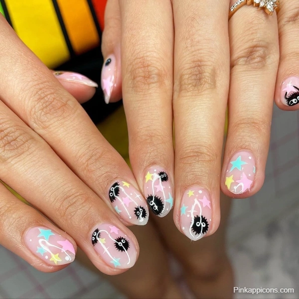 Cute Soot Sprite Nail Designs Whimsical and Adorable Nail Art