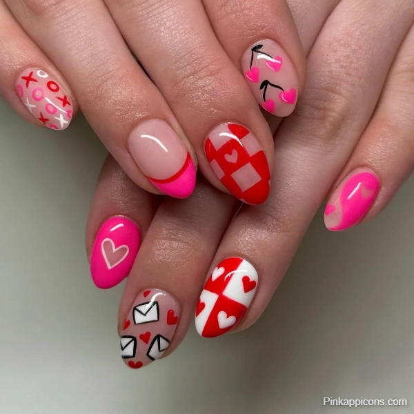 Cute Valentine’s Day Nail Designs Heart, XO, and Cherry Nail Art
