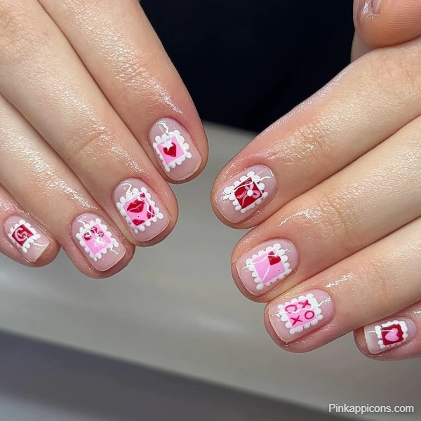 Cute Valentine’s Stamp Nail Designs Unique and Adorable Nail Art Ideas