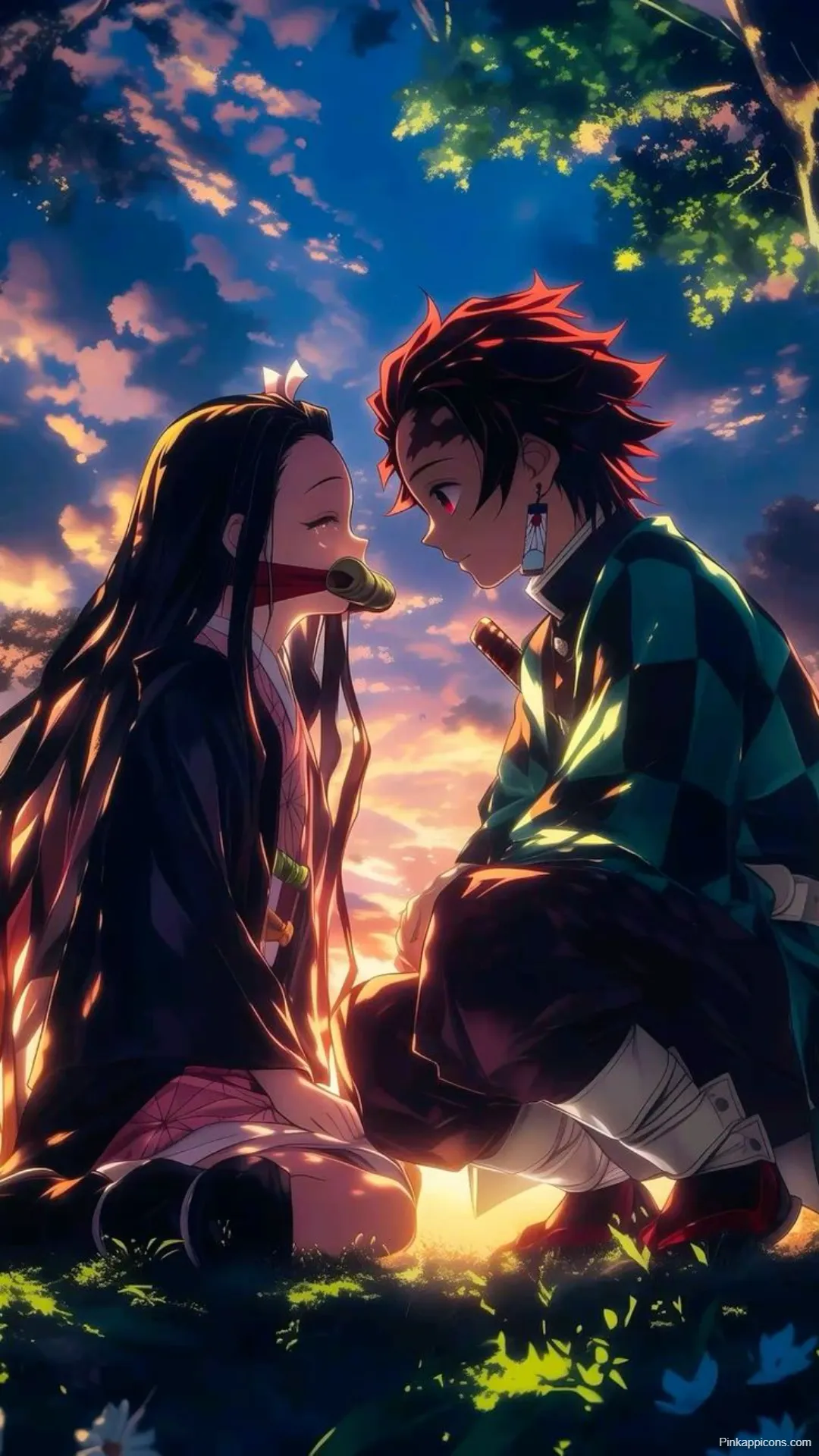 Demon Slayer Wallpaper Brother and Sister Under Twilight Sky