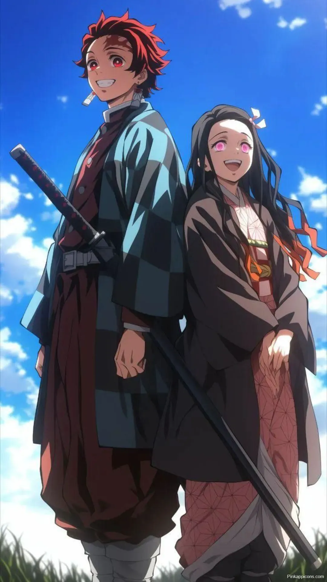 Demon Slayer Wallpaper Happy Brother and Sister Under Blue Sky