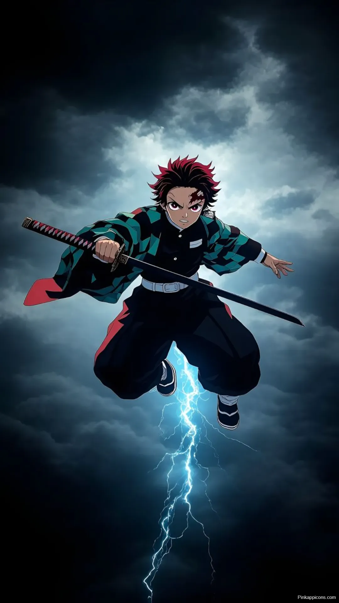 Demon Slayer Wallpaper Tanjiro Falling with Electric Power
