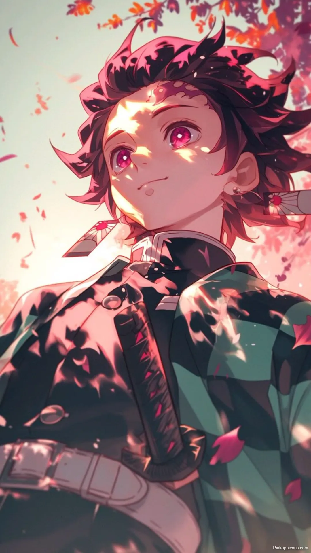 Demon Slayer Wallpaper Tanjiro Looking Up in Autumn Light