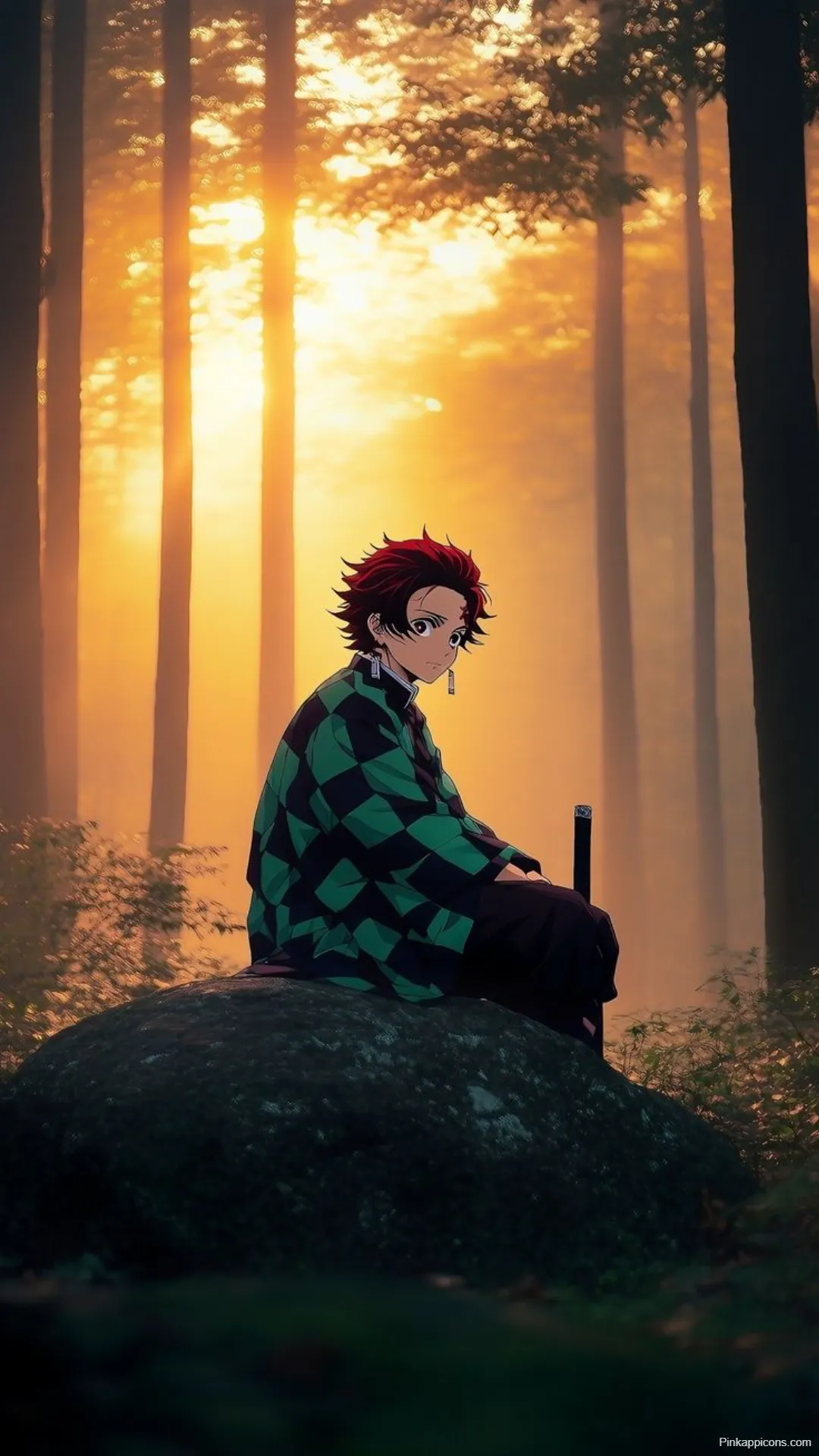 Demon Slayer Wallpaper Tanjiro Resting in Golden Forest Light