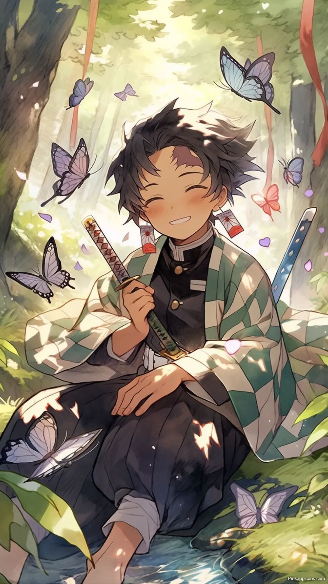 Demon Slayer Wallpaper Tanjiro Surrounded by Butterflies