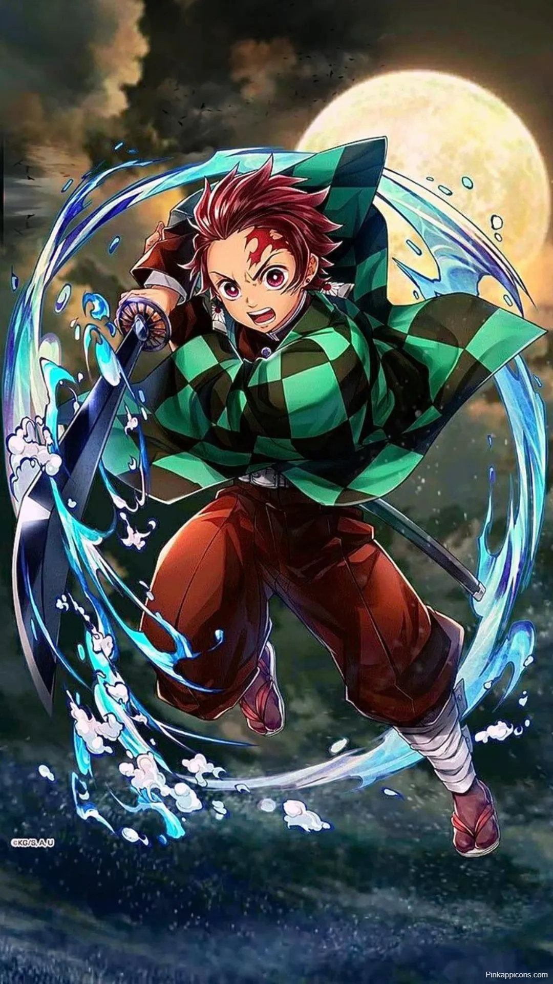 Demon Slayer Wallpaper Tanjiro in Action Under the Moonlight
