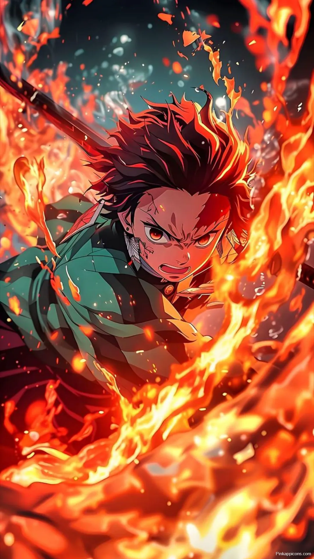 Demon Slayer Wallpaper Tanjiro in Flames – Fierce Fight