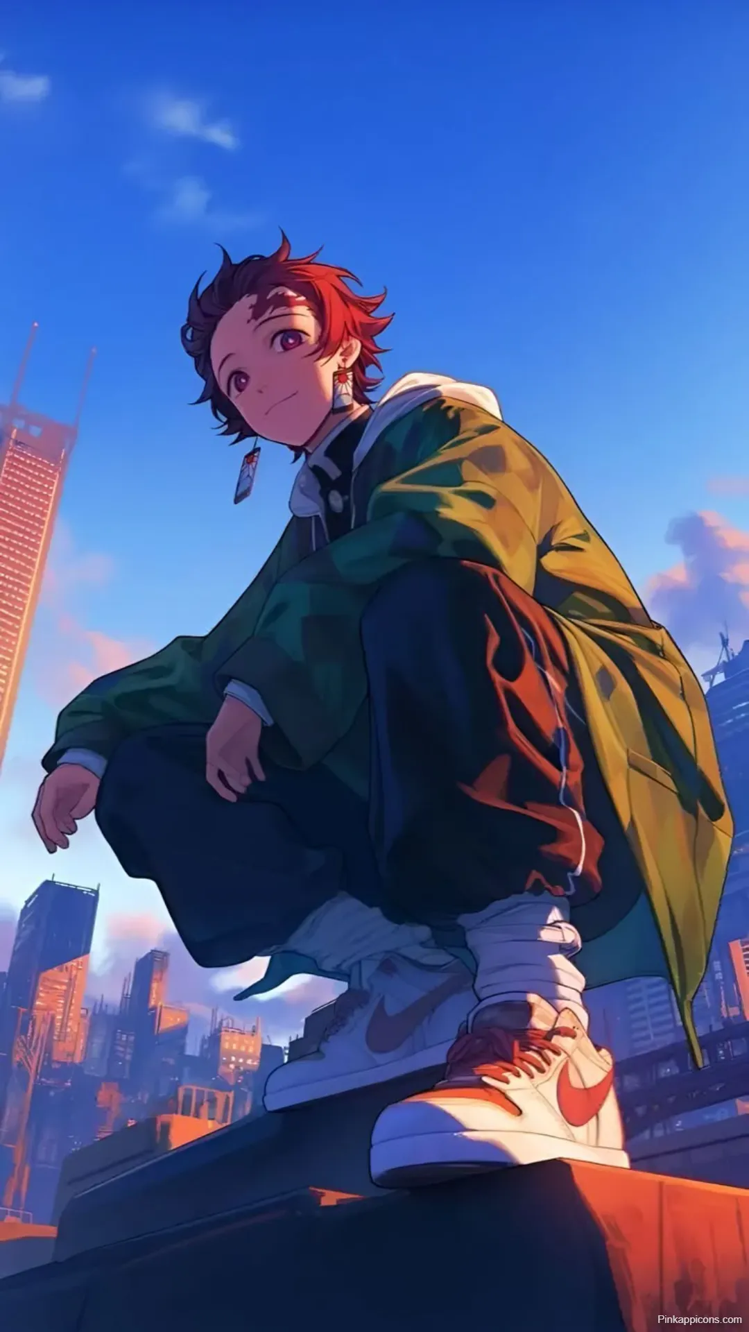 Demon Slayer Wallpaper Tanjiro in a Contemporary Cityscape