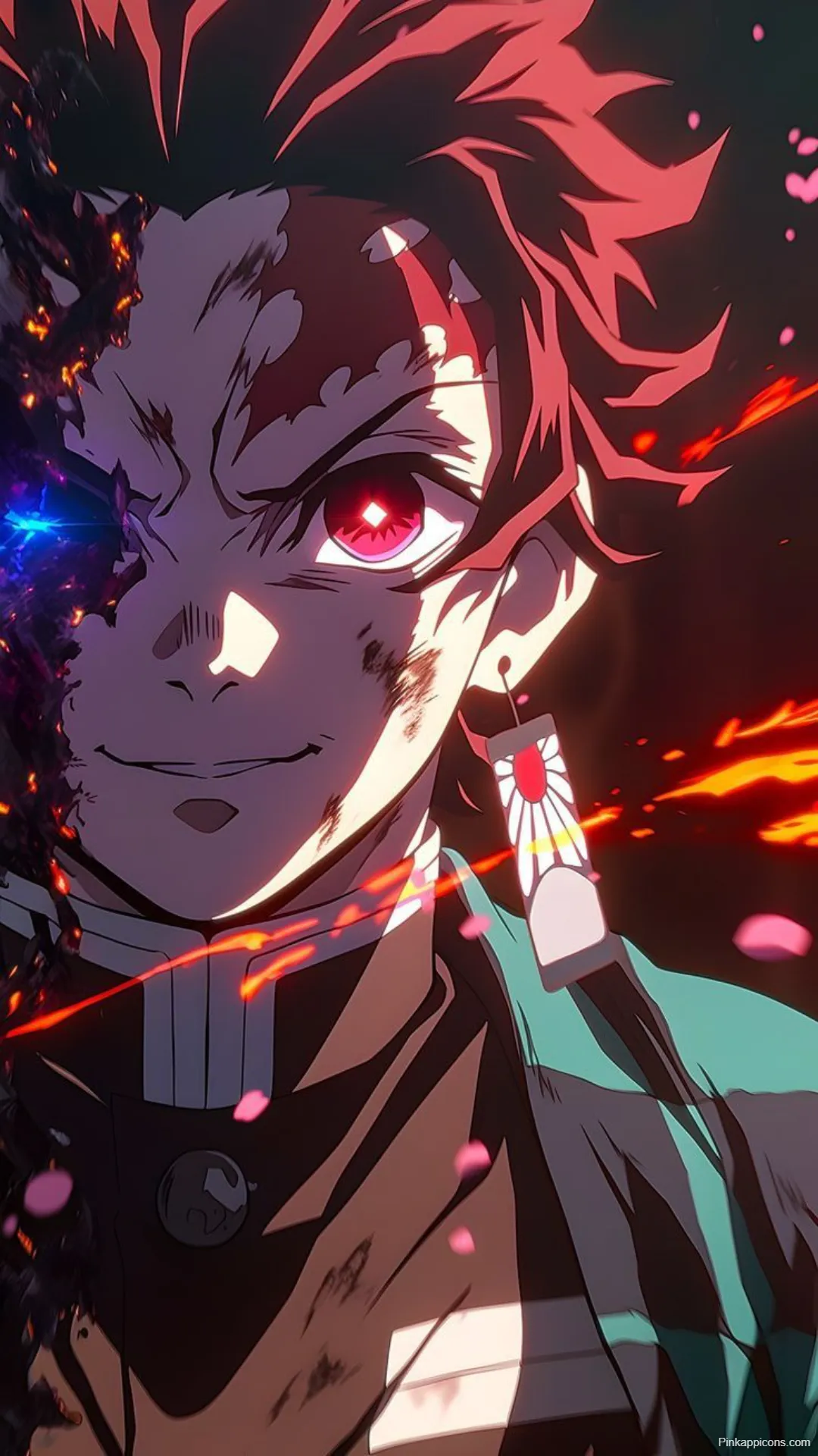 Demon Slayer Wallpaper Tanjiro with Dark Transformation Energy