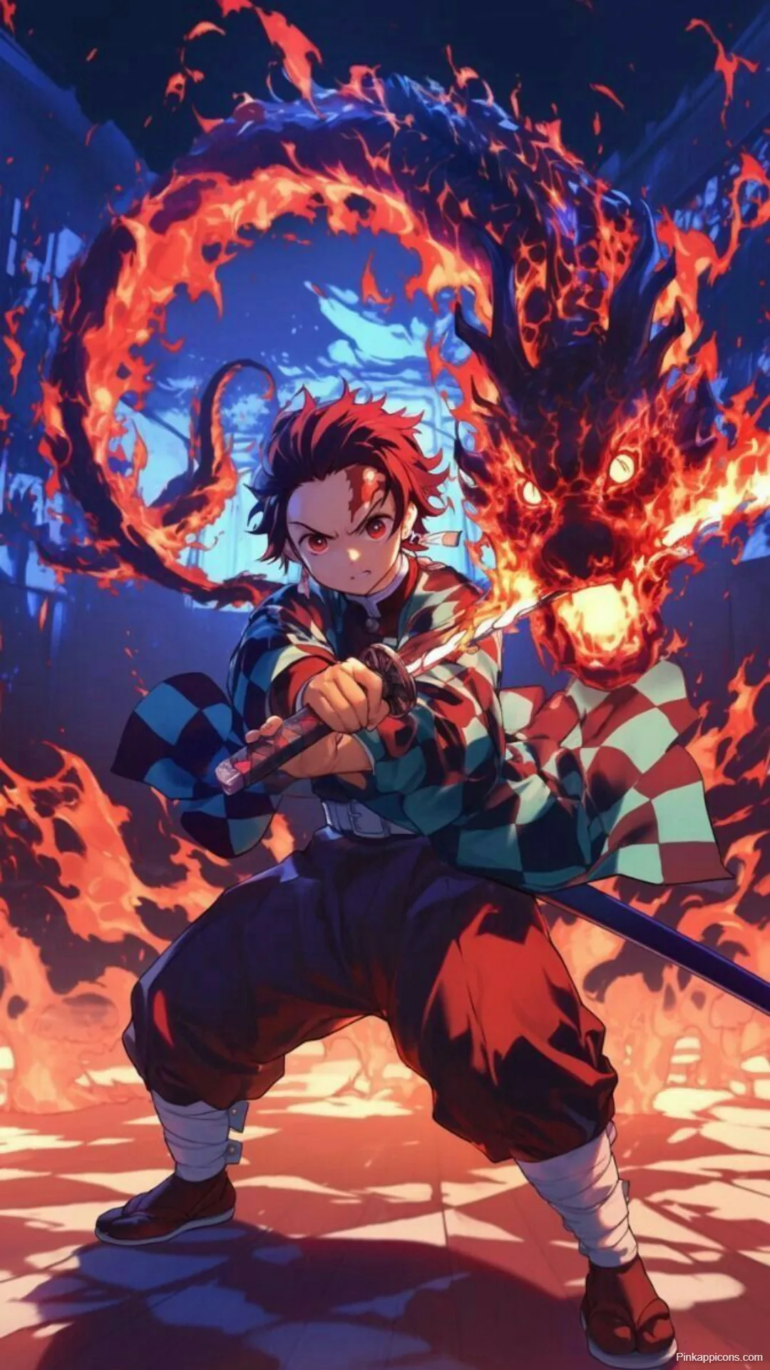 Demon Slayer Wallpaper Tanjiro with Flaming Dragon