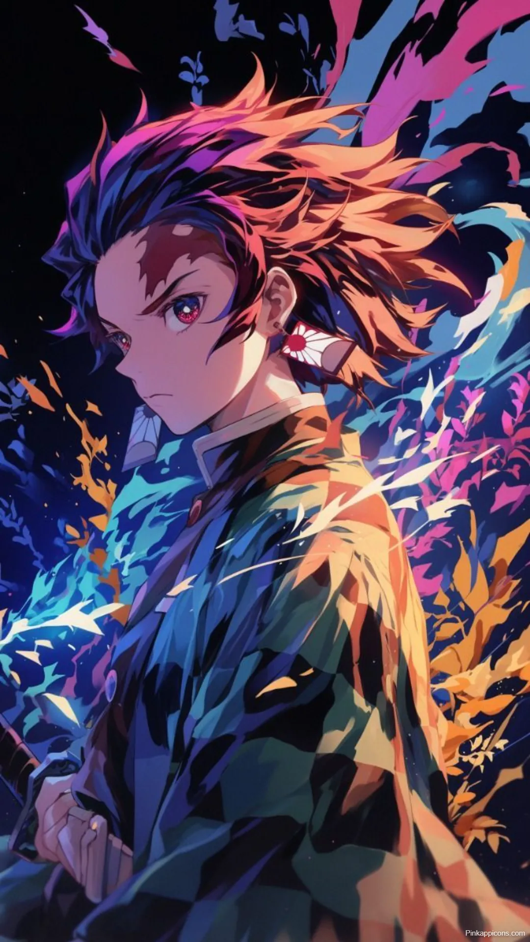 Demon Slayer Wallpaper Tanjiro with Vibrant Flowing Art