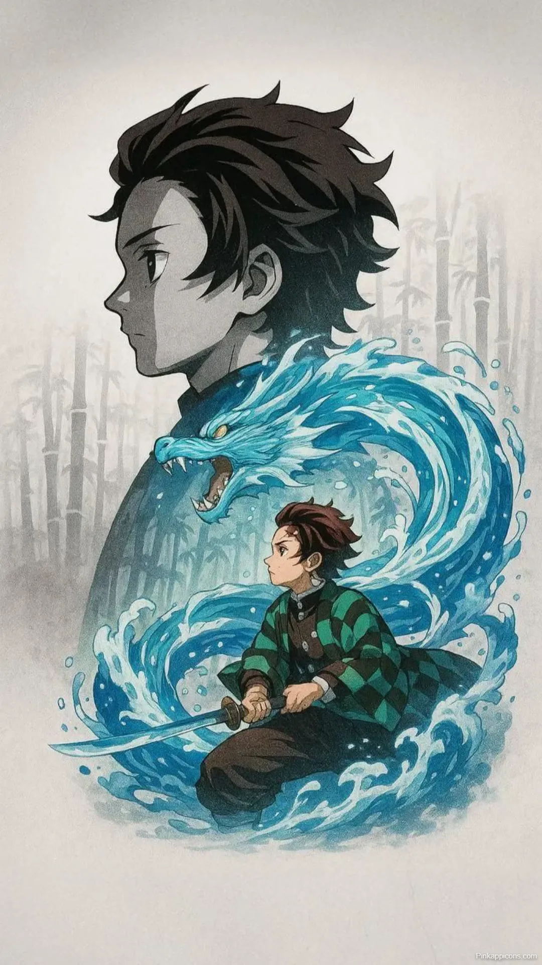 Demon Slayer Wallpaper Tanjiro with Water Dragon Art