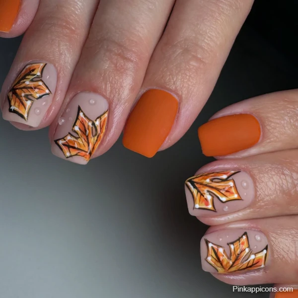 Elegant Fall Nails Autumn Leaf Nail Art Design
