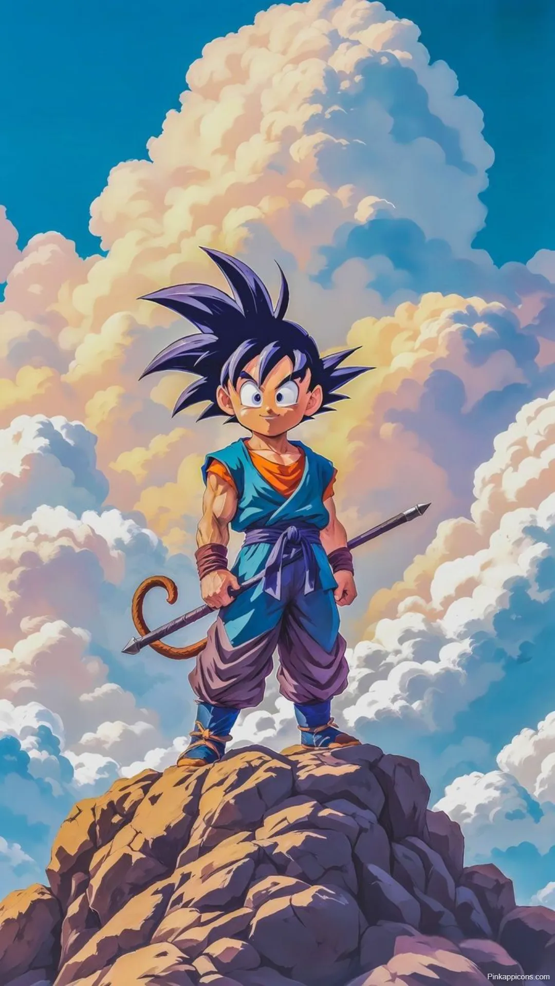 Goku Wallpapers Cheerful Young Goku in Mountain Landscape