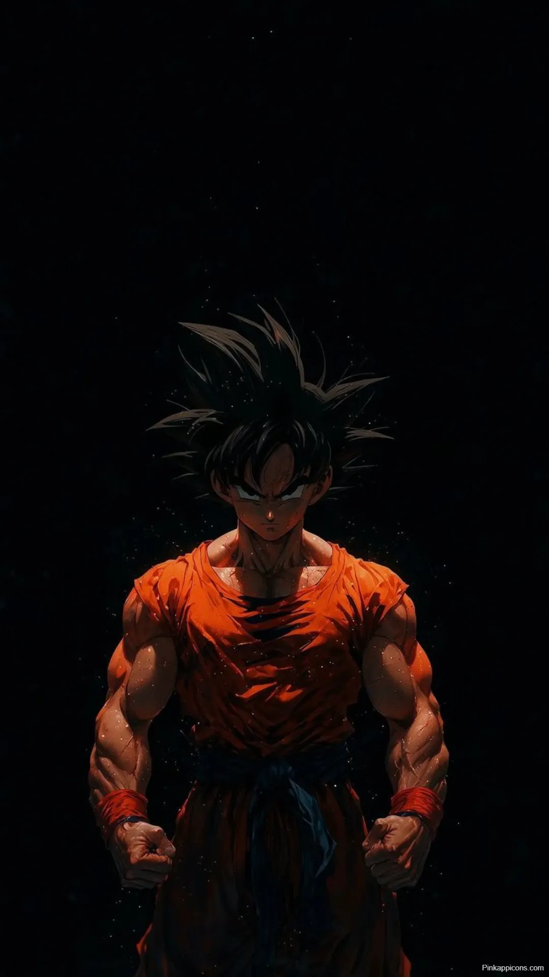 Goku Wallpapers Determined Stance on Black Background