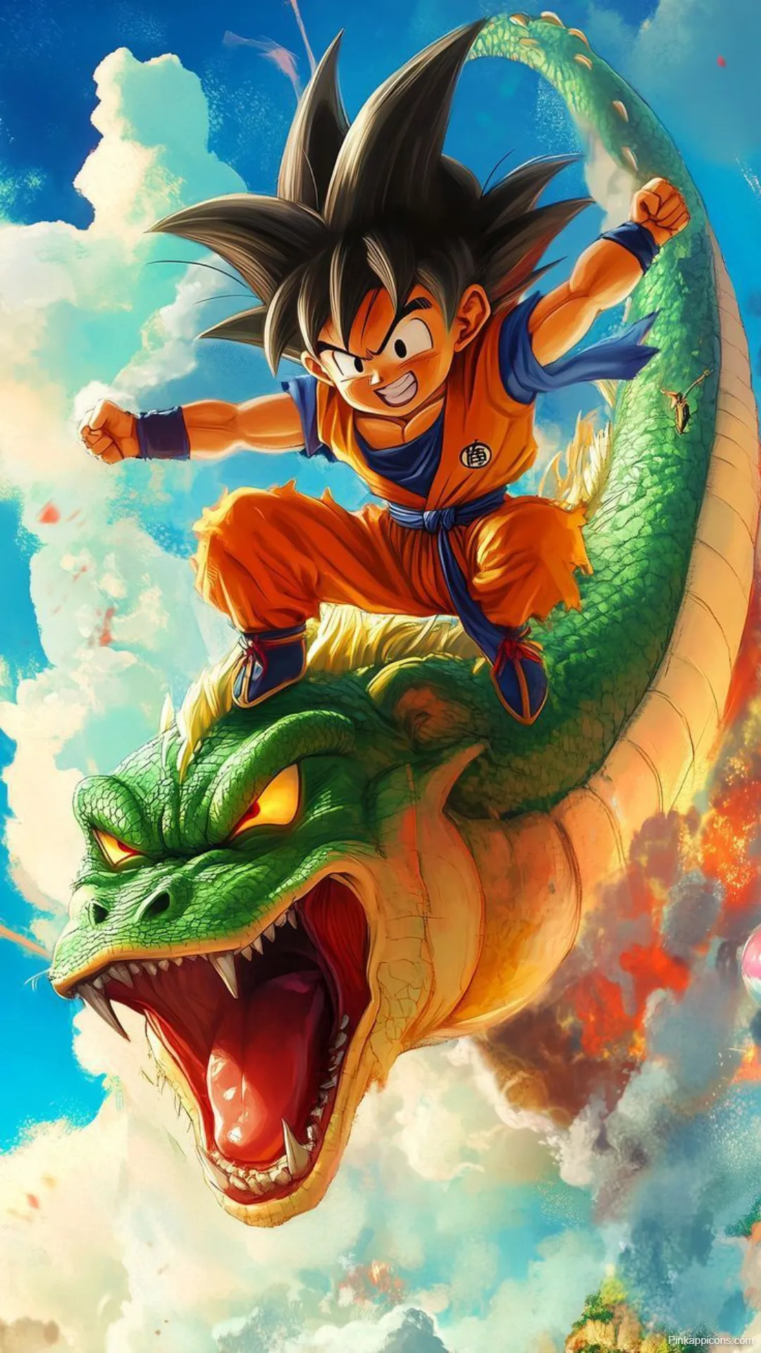 Goku Wallpapers Kid Goku and Shenron Flying Through the Sky