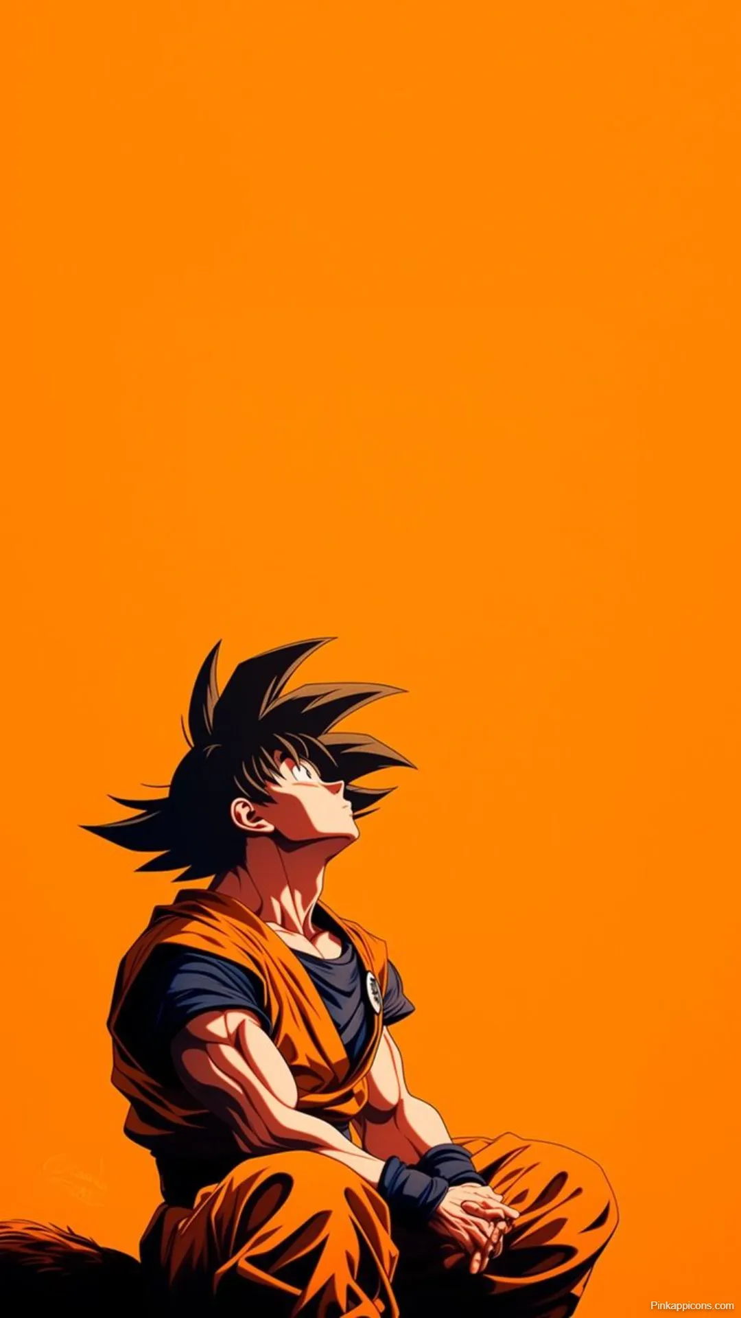 Goku Wallpapers Thoughtful Stance on Vibrant Orange