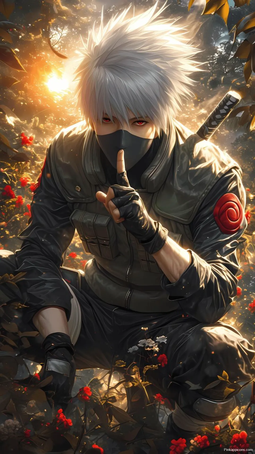 Hatake Kakashi Wallpapers Mysterious Ninja in Red Flower Forest