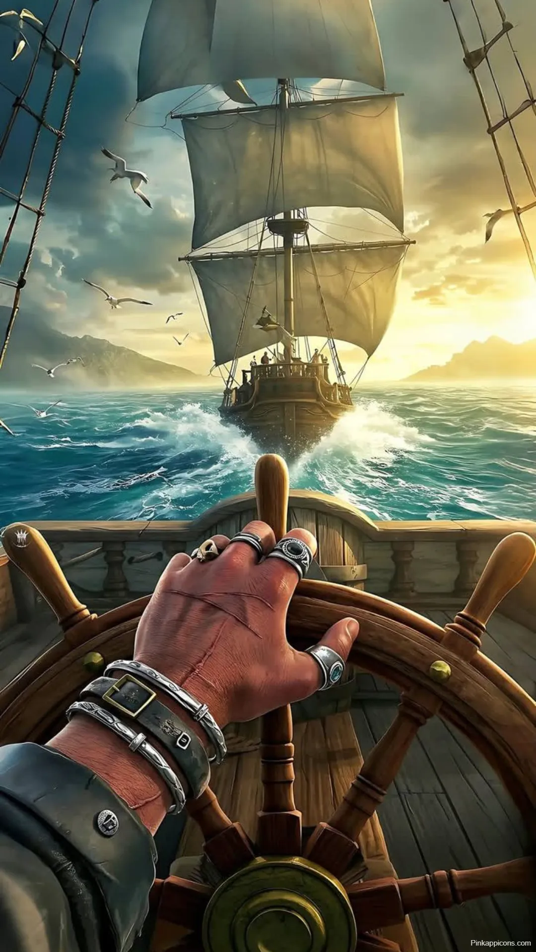 Jack Sparrow Inspired Wallpapers Hand on Helm Sailing the Ocean