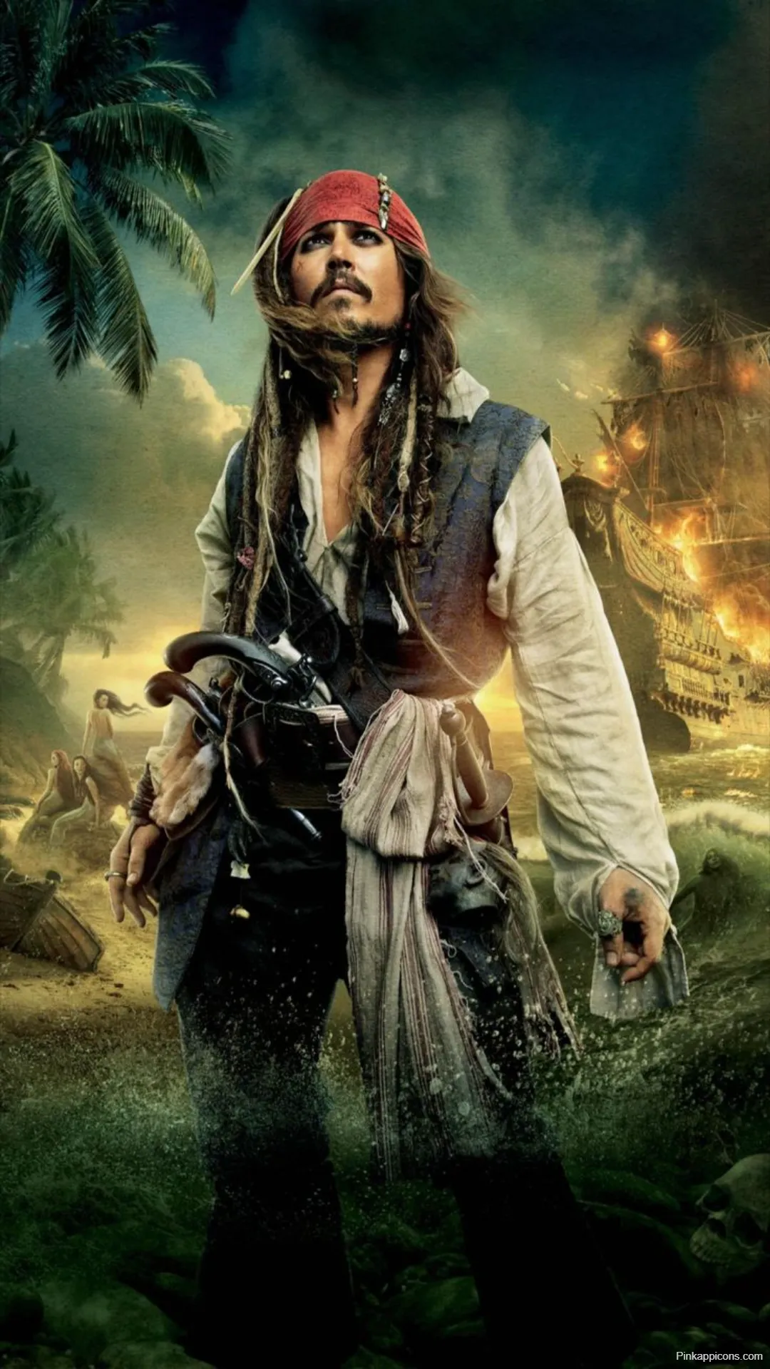 Jack Sparrow Wallpapers Johnny Depp with Pistol on Tropical Beach